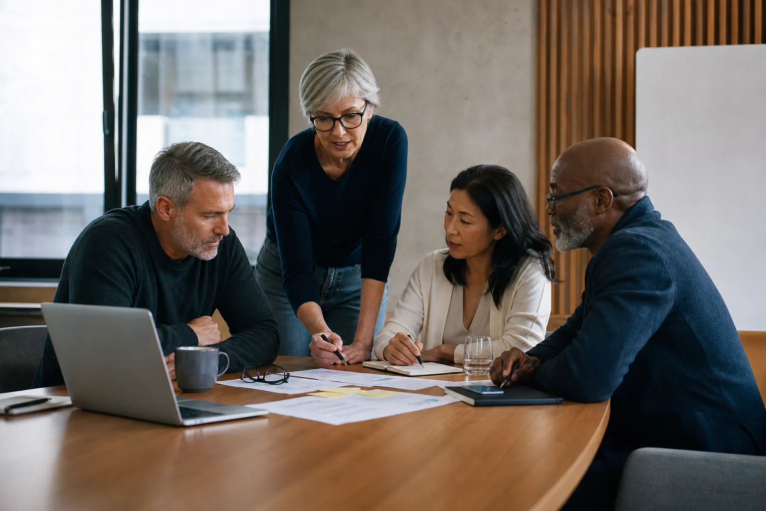 Experienced professionals collaborating around a table